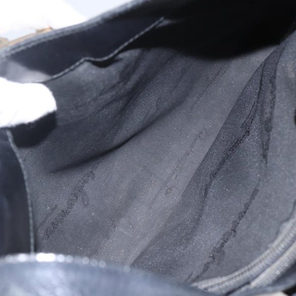 Salvatore Ferragamo Gancini Shoulder Bag Leather Black Gold Auth 157063