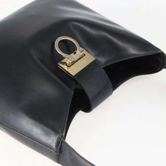 Salvatore Ferragamo Gancini Shoulder Bag Leather Black Gold Auth 157063