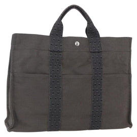 HERMES Her LineMM Hand Bag Canvas Gray Silver Auth 157067