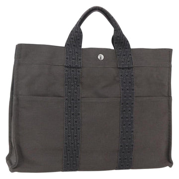 HERMES Her LineMM Hand Bag Canvas Gray Silver Auth 157067