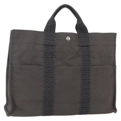 HERMES Her LineMM Hand Bag Canvas Gray Silver Auth 157067