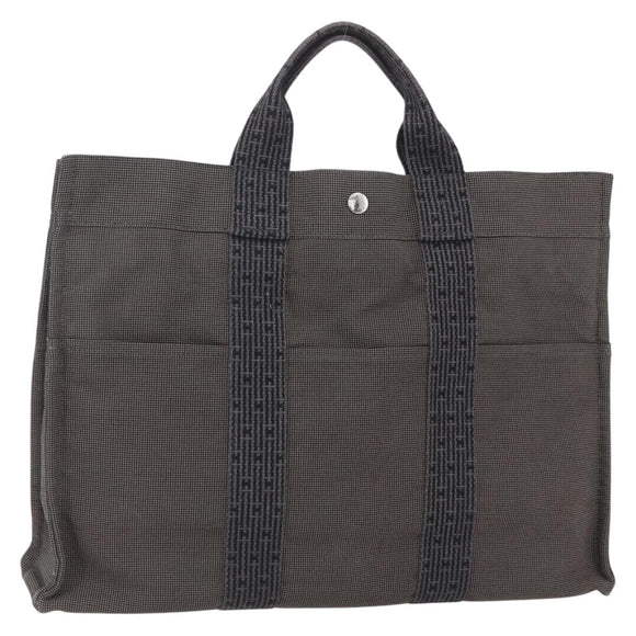 HERMES Her LineMM Hand Bag Canvas Gray Silver Auth 157067
