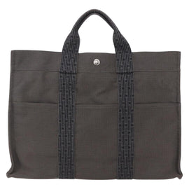 HERMES Her LineMM Hand Bag Canvas Gray Silver Auth 157067 - 0