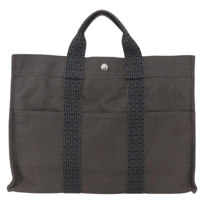 HERMES Her LineMM Hand Bag Canvas Gray Silver Auth 157067 - 0