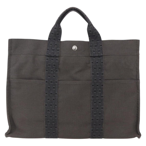 HERMES Her LineMM Hand Bag Canvas Gray Silver Auth 157067