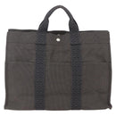 HERMES Her LineMM Hand Bag Canvas Gray Silver Auth 157067-3