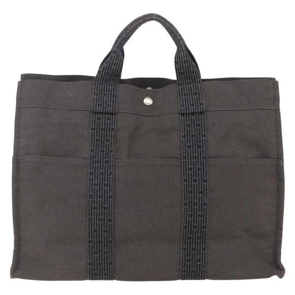 HERMES Her LineMM Hand Bag Canvas Gray Silver Auth 157067