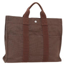 HERMES Her LineMM Hand Bag Canvas Brown Silver Auth 157068-1