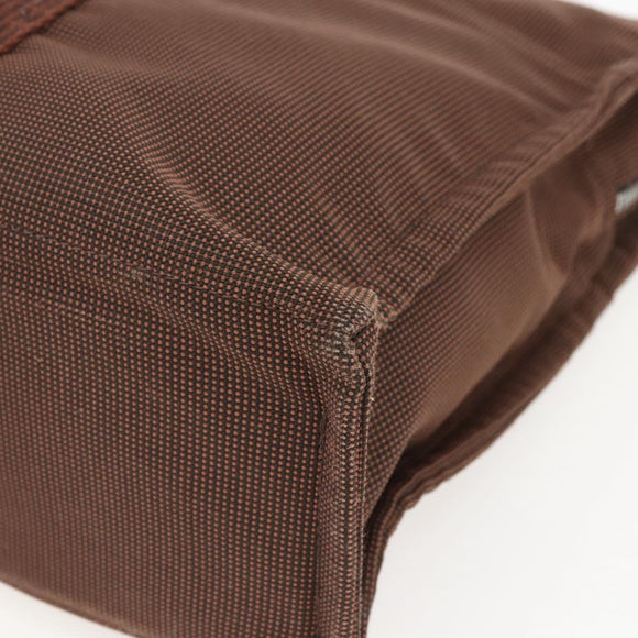 HERMES Her LineMM Hand Bag Canvas Brown Silver Auth 157068