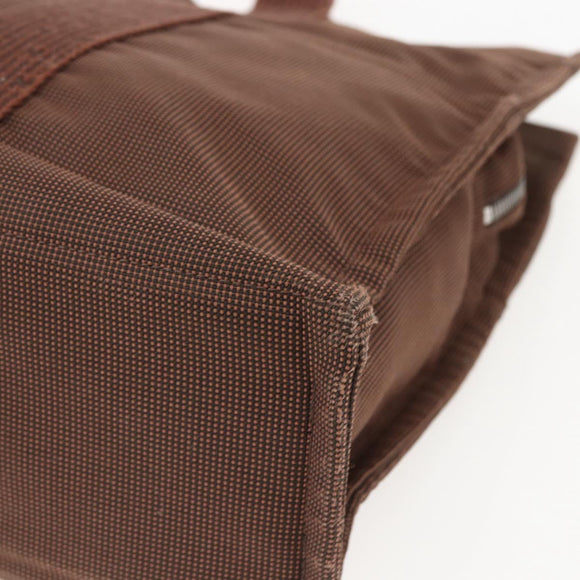 HERMES Her LineMM Hand Bag Canvas Brown Silver Auth 157068