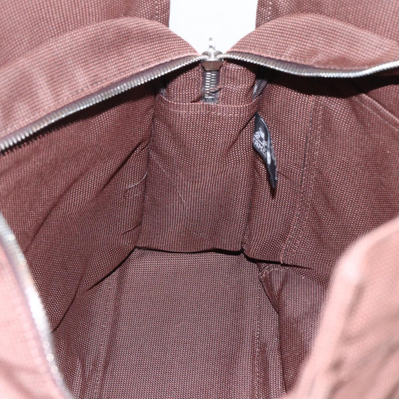 HERMES Her LineMM Hand Bag Canvas Brown Silver Auth 157068