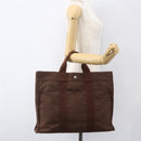 HERMES Her LineMM Hand Bag Canvas Brown Silver Auth 157068-20