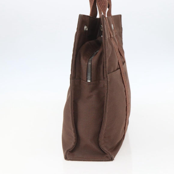 HERMES Her LineMM Hand Bag Canvas Brown Silver Auth 157068