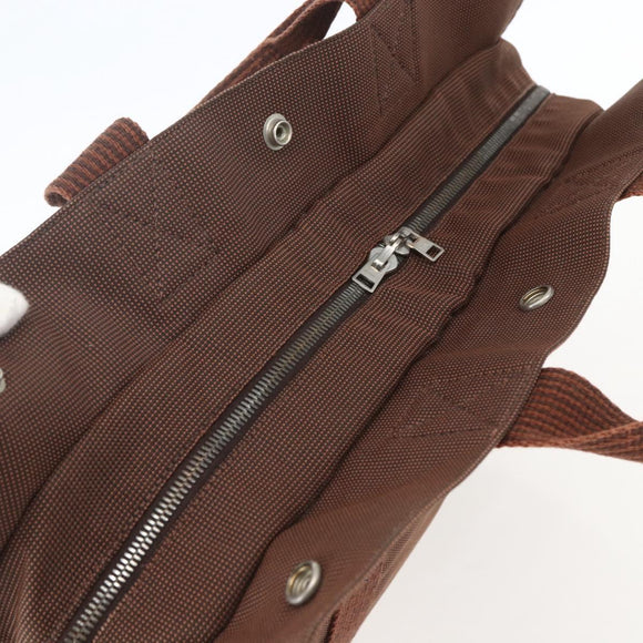 HERMES Her LineMM Hand Bag Canvas Brown Silver Auth 157068