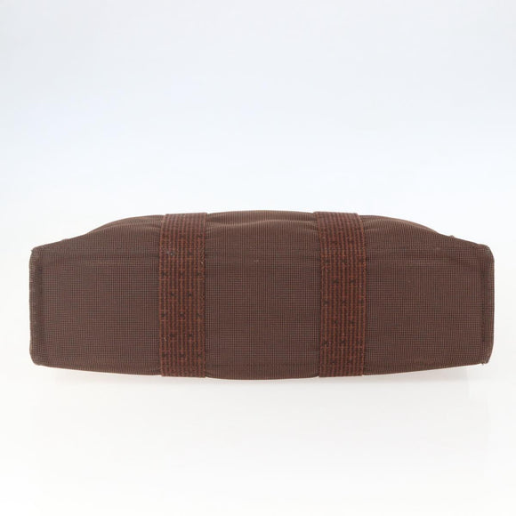 HERMES Her LineMM Hand Bag Canvas Brown Silver Auth 157068