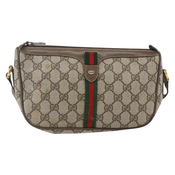 GUCCI GG Supreme Web Sherry Line Bag PVC Beige Gold 89 02 054 Auth 157071