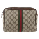 GUCCI GG Supreme Web Sherry Line Bag PVC Beige Gold 98 69 014 3553 Auth 157073-2