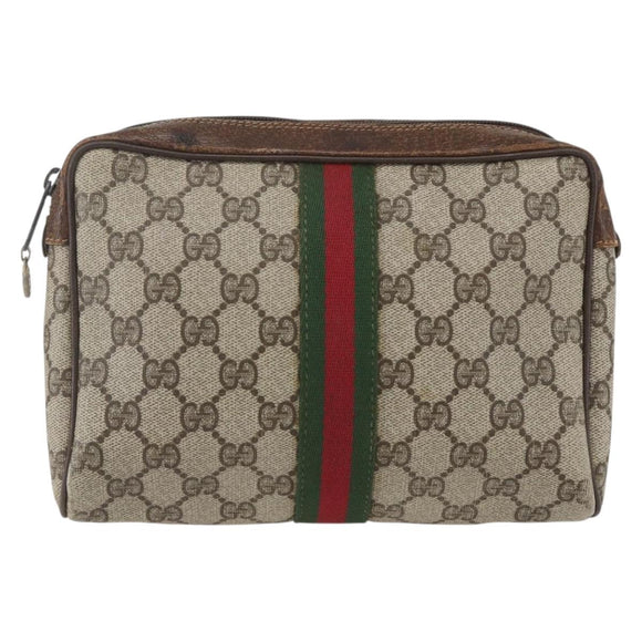 GUCCI GG Supreme Web Sherry Line Bag PVC Beige Gold 98 69 014 3553 Auth 157073