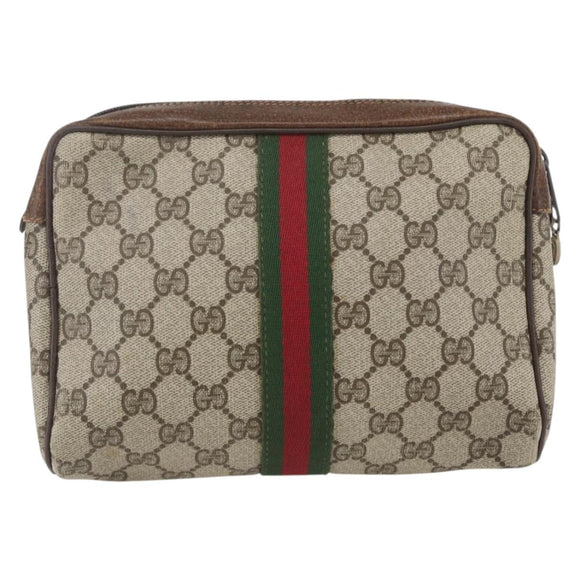 GUCCI GG Supreme Web Sherry Line Bag PVC Beige Gold 98 69 014 3553 Auth 157073