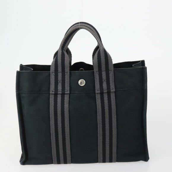 HERMES Fourre ToutPM Hand Bag Canvas 2 Set Black Auth 157076