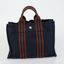 HERMES Fourre Tout Hand Bag Canvas 2 Set Khaki Navy Auth 157077-11