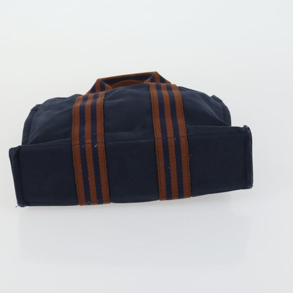 HERMES Fourre Tout Hand Bag Canvas 2 Set Khaki Navy Auth 157077