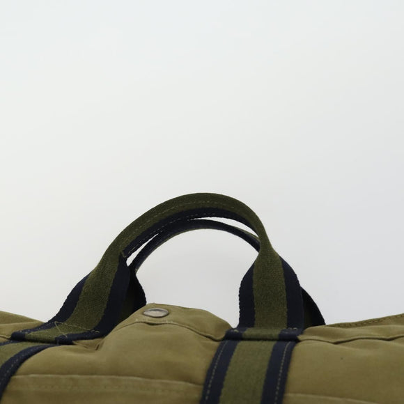 HERMES Fourre Tout Hand Bag Canvas 2 Set Khaki Navy Auth 157077