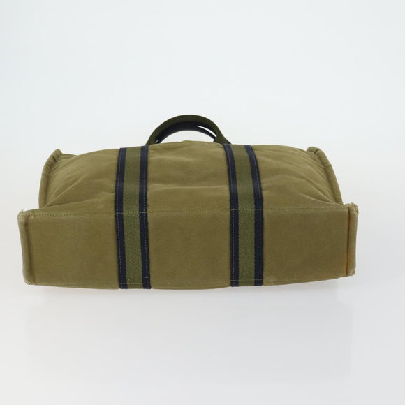 HERMES Fourre Tout Hand Bag Canvas 2 Set Khaki Navy Auth 157077