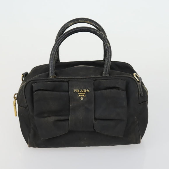 PRADA Tote Bag Nylon 2 Set Black Beige Auth 157078