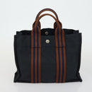 HERMES Brown Fourre Tout Hand Bag Canvas 4 Set Black Navy gray Auth 157079-14