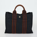HERMES Brown Fourre Tout Hand Bag Canvas 4 Set Black Navy gray Auth 157079-15