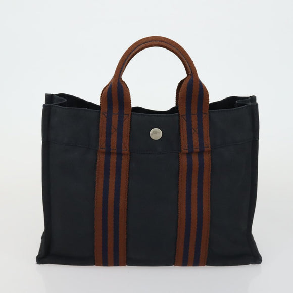 HERMES Braune Fourre Tout Handtasche Canvas 4er Set Schwarz Navy Grau Auth 157079