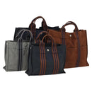 HERMES Braune Fourre Tout Handtasche Canvas 4er Set Schwarz Navy Grau Auth 157079-1
