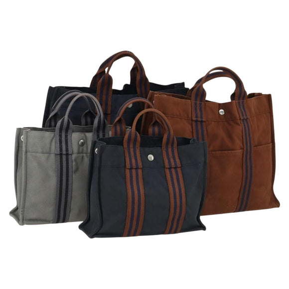 HERMES Braune Fourre Tout Handtasche Canvas 4er Set Schwarz Navy Grau Auth 157079