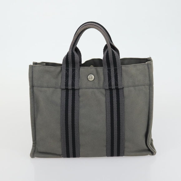 HERMES Brown Fourre Tout Hand Bag Canvas 4 Set Black Navy gray Auth 157079