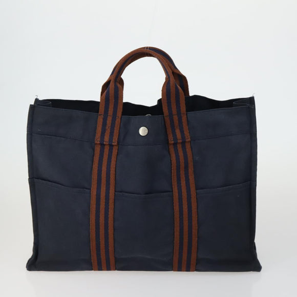 HERMES Braune Fourre Tout Handtasche Canvas 4er Set Schwarz Navy Grau Auth 157079