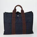 HERMES Brown Fourre Tout Hand Bag Canvas 4 Set Black Navy gray Auth 157079-3