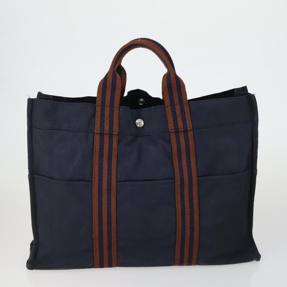 HERMES Braune Fourre Tout Handtasche Canvas 4er Set Schwarz Navy Grau Auth 157079