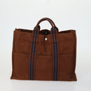 HERMES Brown Fourre Tout Hand Bag Canvas 4 Set Black Navy gray Auth 157079-8