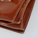 Salvatore Ferragamo Gancini Hand Bag Patent leather Brown Silver Auth 157100-10