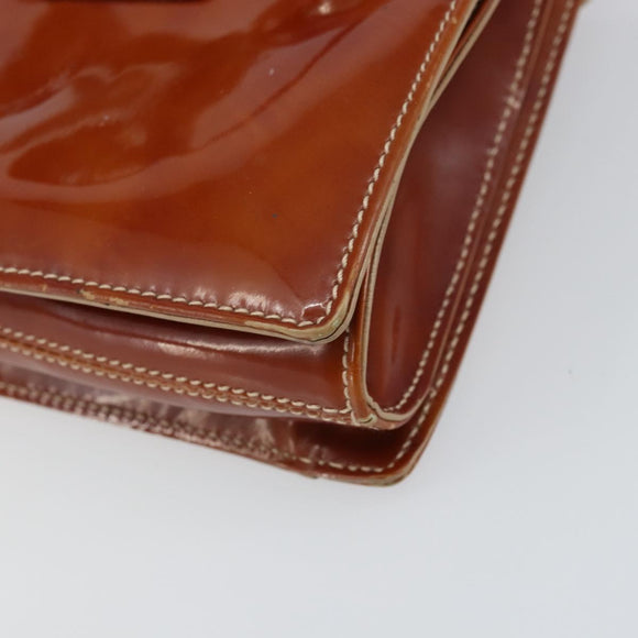 Salvatore Ferragamo Gancini Hand Bag Patent leather Brown Silver Auth 157100