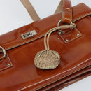 Salvatore Ferragamo Gancini Hand Bag Patent leather Brown Silver Auth 157100-14