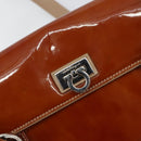 Salvatore Ferragamo Gancini Hand Bag Patent leather Brown Silver Auth 157100-15