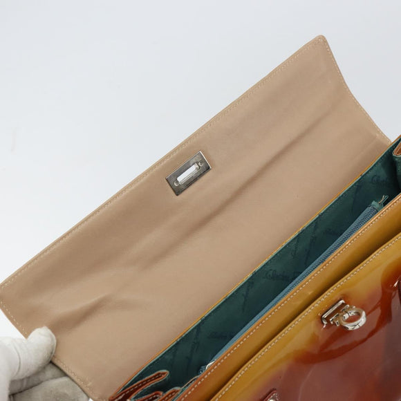 Salvatore Ferragamo Gancini Hand Bag Patent leather Brown Silver Auth 157100