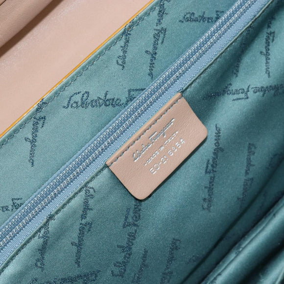 Salvatore Ferragamo Gancini Hand Bag Patent leather Brown Silver Auth 157100