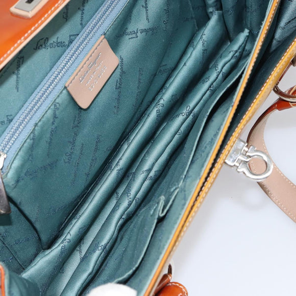 Salvatore Ferragamo Gancini Hand Bag Patent leather Brown Silver Auth 157100