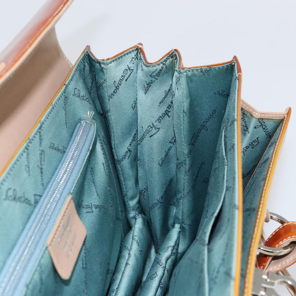 Salvatore Ferragamo Gancini Hand Bag Patent leather Brown Silver Auth 157100