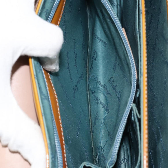 Salvatore Ferragamo Gancini Hand Bag Patent leather Brown Silver Auth 157100