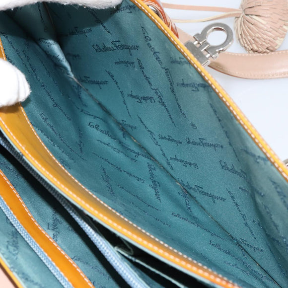 Salvatore Ferragamo Gancini Hand Bag Patent leather Brown Silver Auth 157100