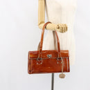 Salvatore Ferragamo Gancini Hand Bag Patent leather Brown Silver Auth 157100-25